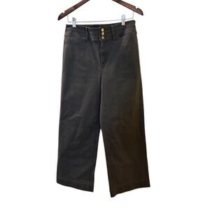 Loft Womens Wide Leg Crop Pants Dark Olive Green Triple Button Size 6